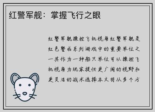 红警军舰：掌握飞行之眼